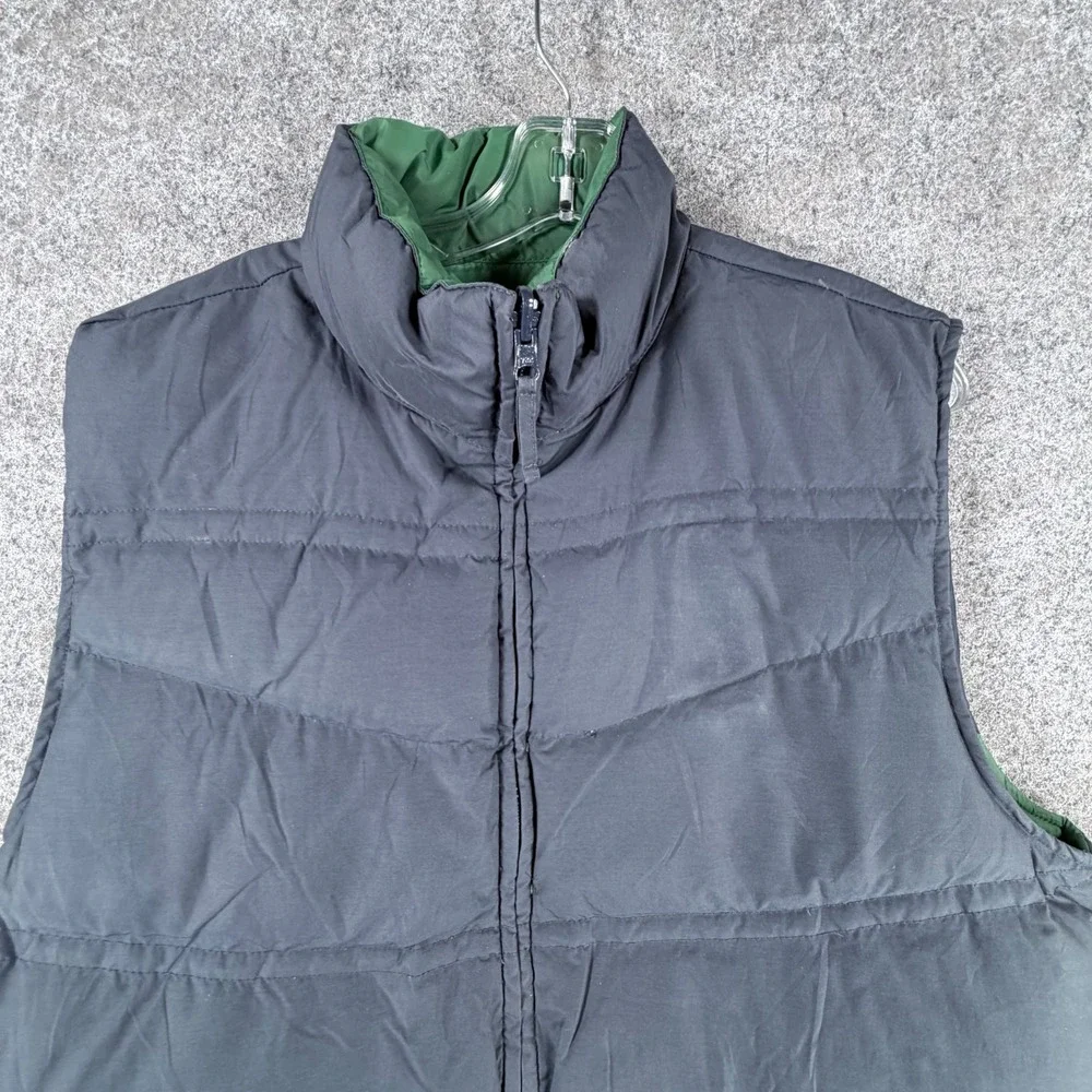 Cremieux Reversible Puffer Down Vest Mens L Navy Green Striped Full Zip‎ Up